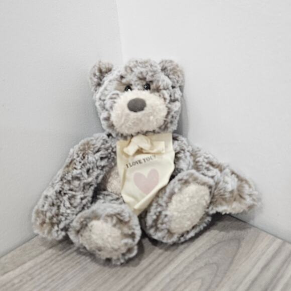 Demdaco I Love You Mini Giving Bear Brown Gray Plush Stuffed Animal Fuzzy - Picture 1 of 7